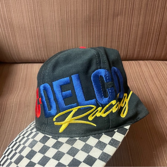 Men's VINTAGE RARE REEBOK AC-DELCO Racing Checkered Flag Snap-Back - Picture 4 of 6